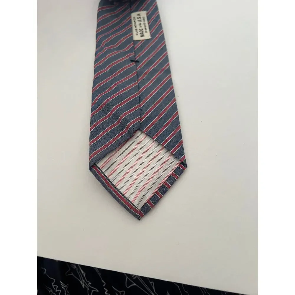 Vintage Club Monaco Men's Slim Necktie Blue Gray Red Classic Striped Tie